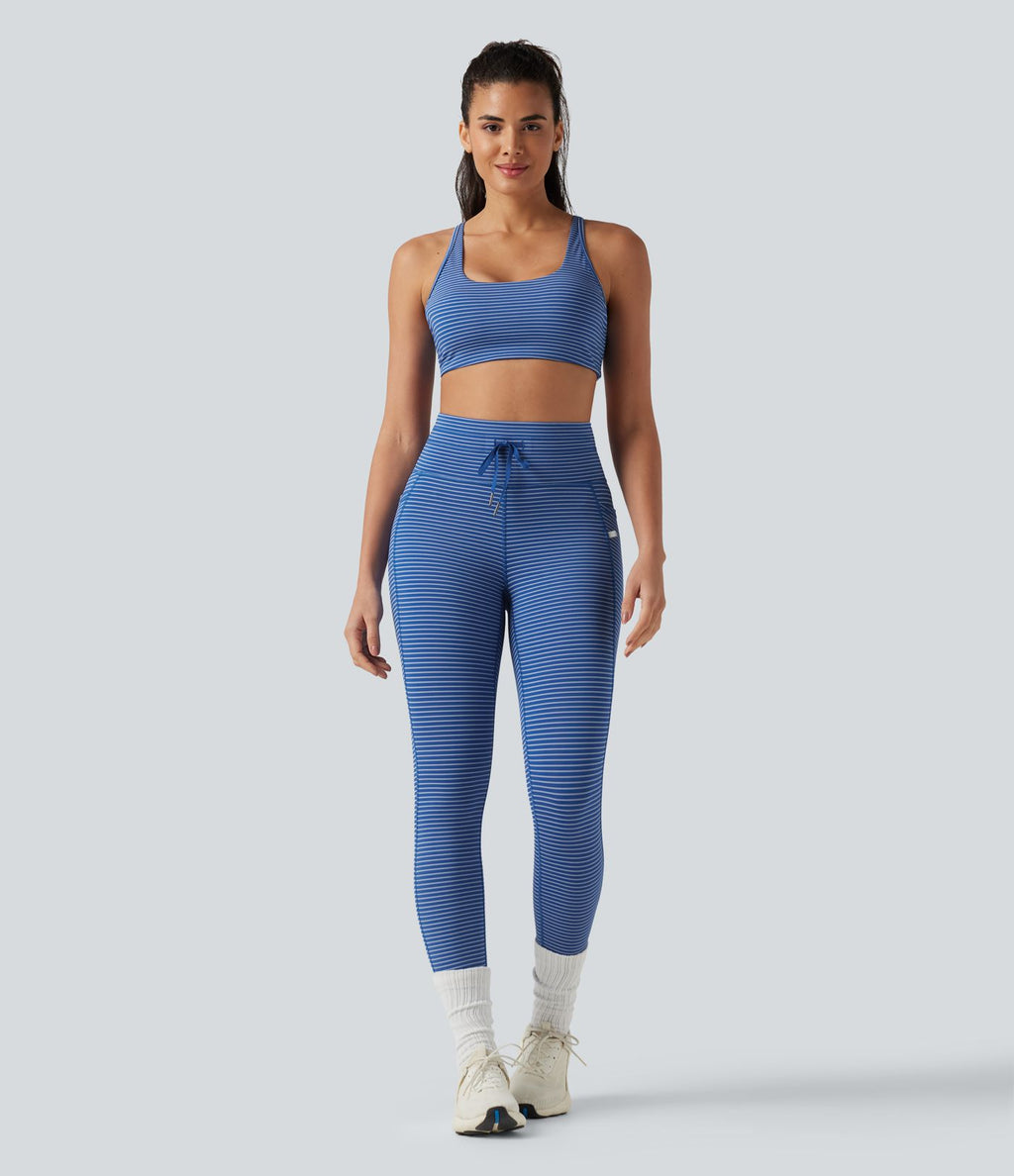 Brassière de sport yoga soutien léger col U à découpes rayé bonnets A-C