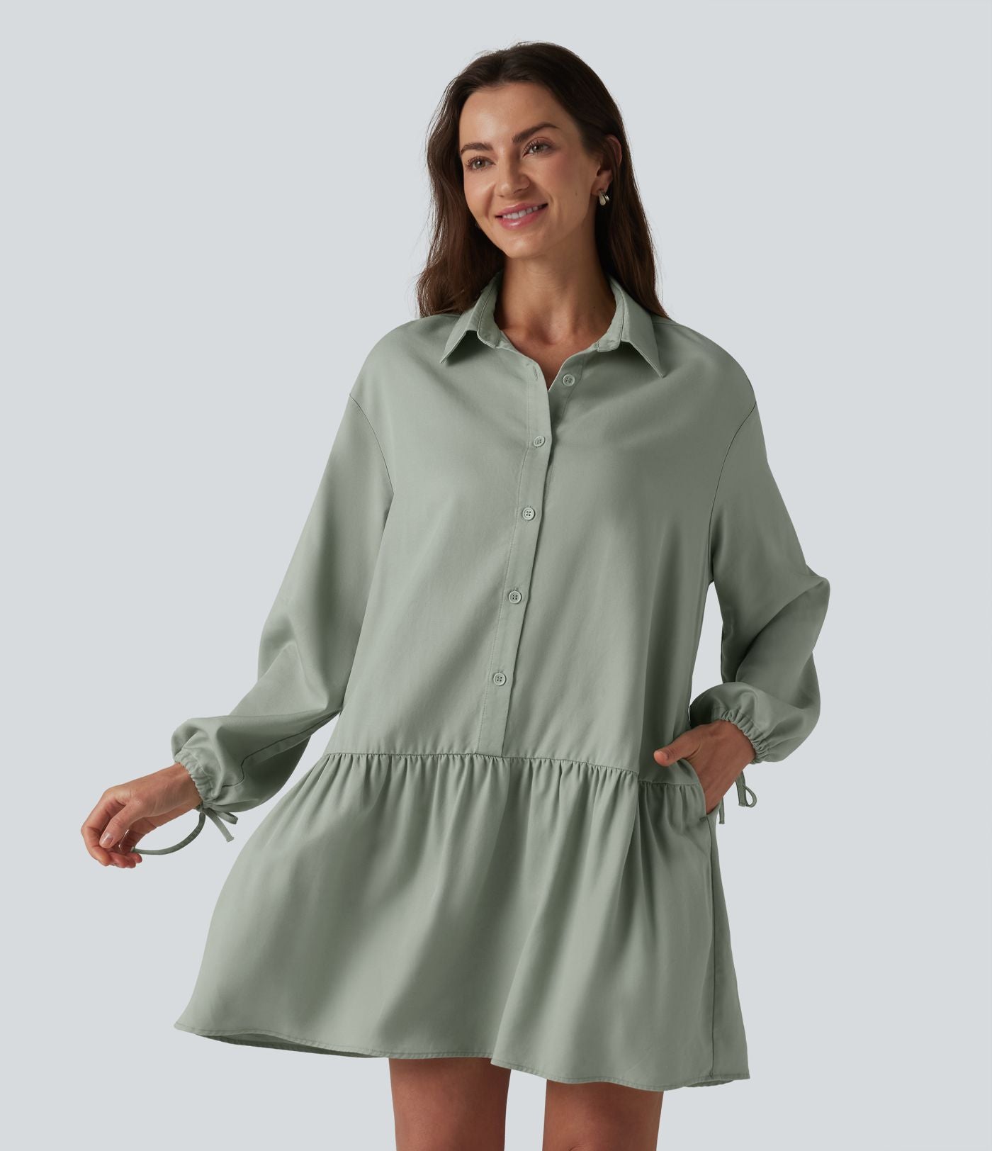 Robe chemise mini à manches longues avec poches