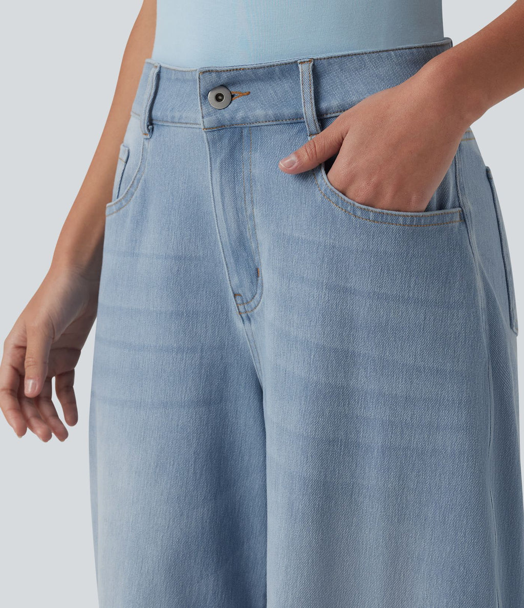 Jean Barrel 7/8 taille basse Halara Flex™ avec poches zippées