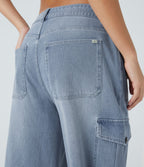Jean cargo décontracté Halara Flex™ à taille basse, jambes larges, poches multiples et tissu extensible