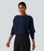 Pull décontracté col bateau manches chauve-souris