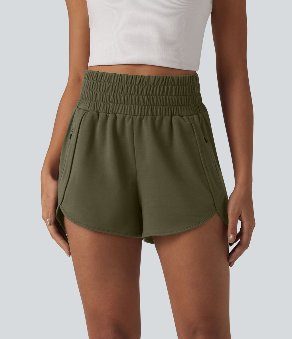 Short sweat décontracté taille haute à ourlet arrondi 7,5 cm avec poches