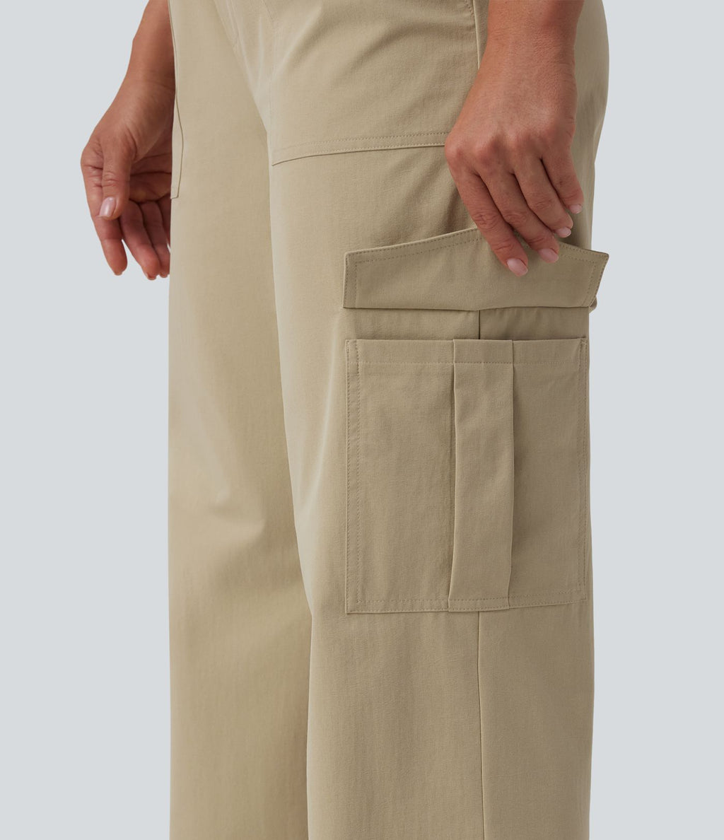 Pantalon décontracté coupe droite taille mi-haute avec poches