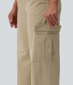 Pantalon décontracté coupe droite taille mi-haute avec poches