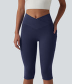 Legging de yoga corsaire SoftlyZero™ taille haute croisé avec poches - UPF50+