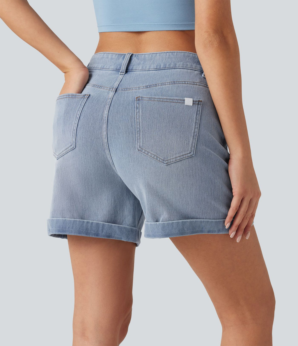 Halara Flex™ Short en denim taille mi-haute ourlet retroussé 12,5 cm avec poches