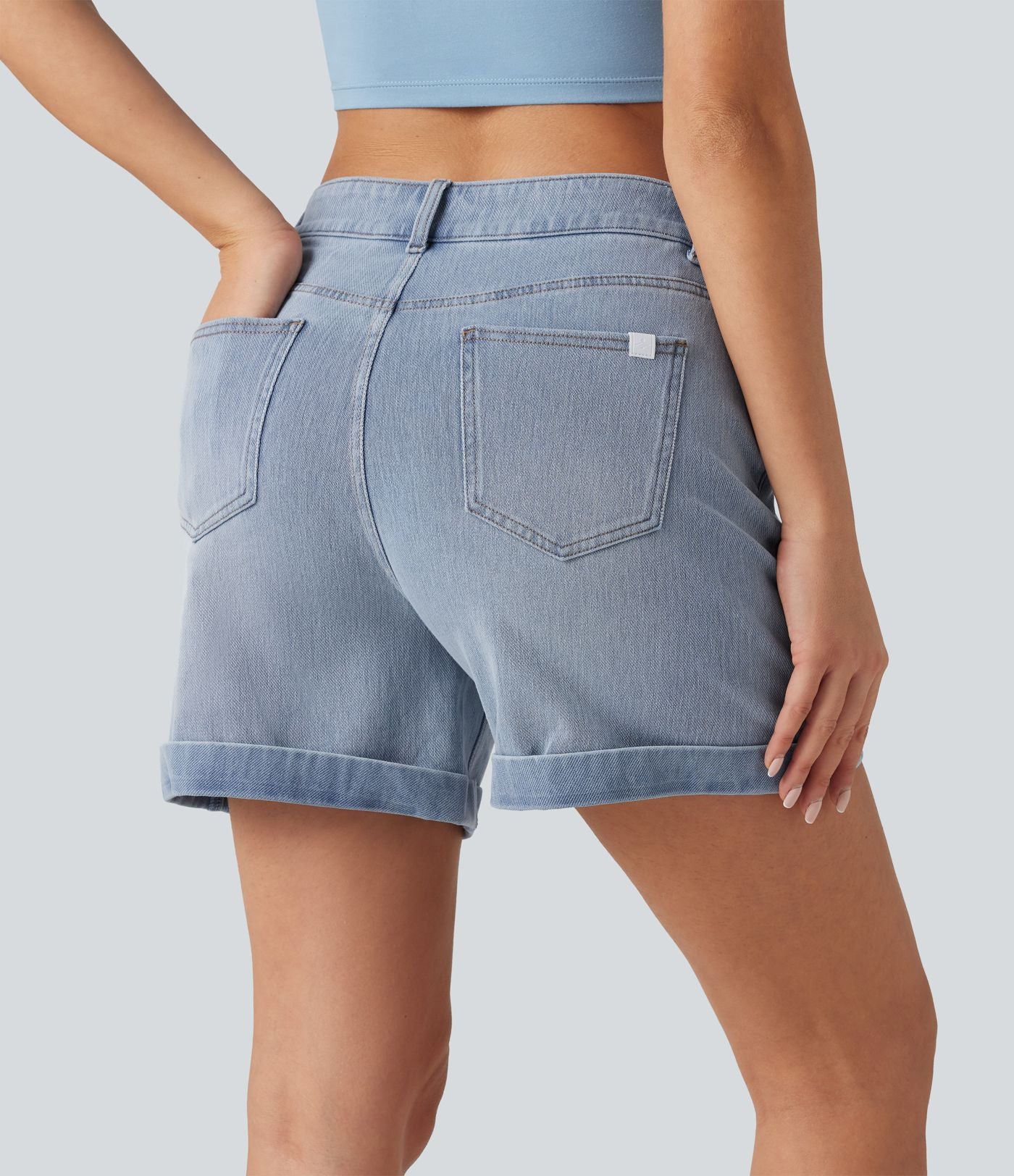 Halara Flex™ Short en denim taille mi-haute ourlet retroussé 12,5 cm avec poches