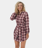 Robe Casual de Mini à Carreaux avec Col Boutons et Nœud à l'Avant