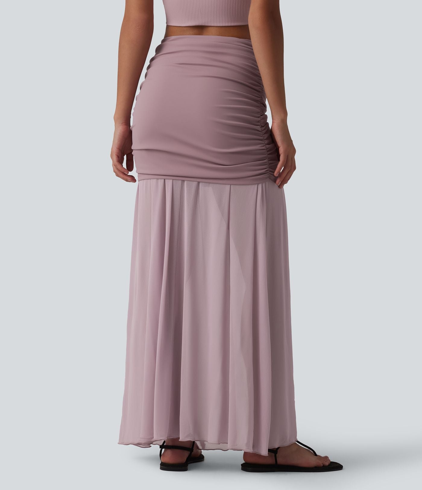 Jupe longue décontractée 2-en-1 taille haute froncée en tulle fluide