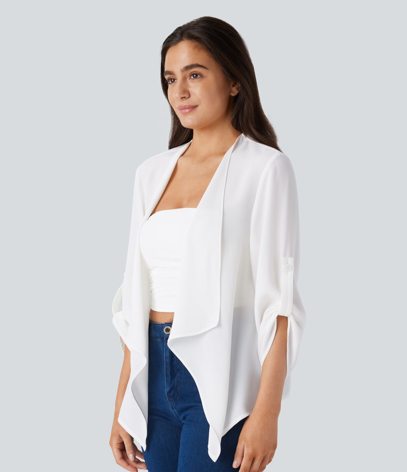 Veste cape décontractée à manches retroussées et coupe cascade