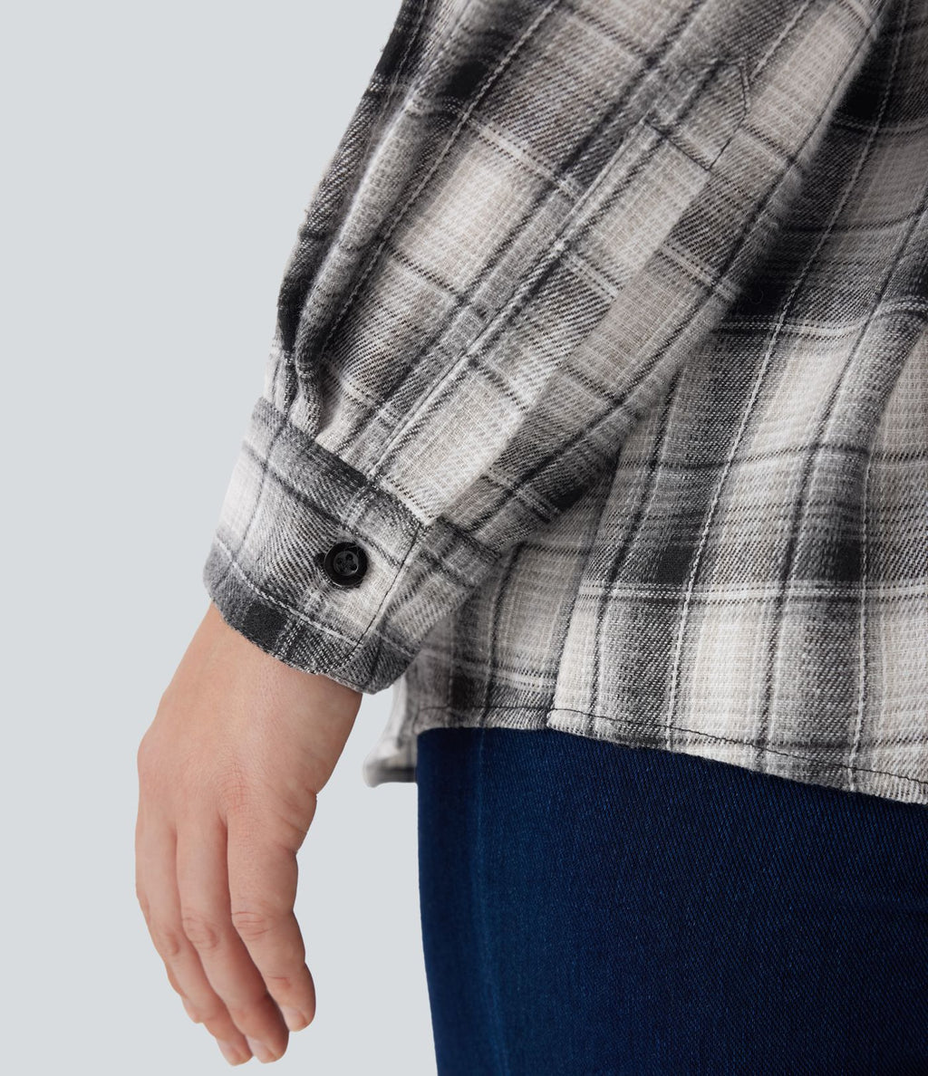 Chemise décontractée à motif écossais avec col, manches longues et boutonnage