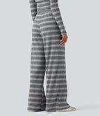 Pantalon large gaufré taille mi-haute avec cordon de serrage, rayures dégradées et poches