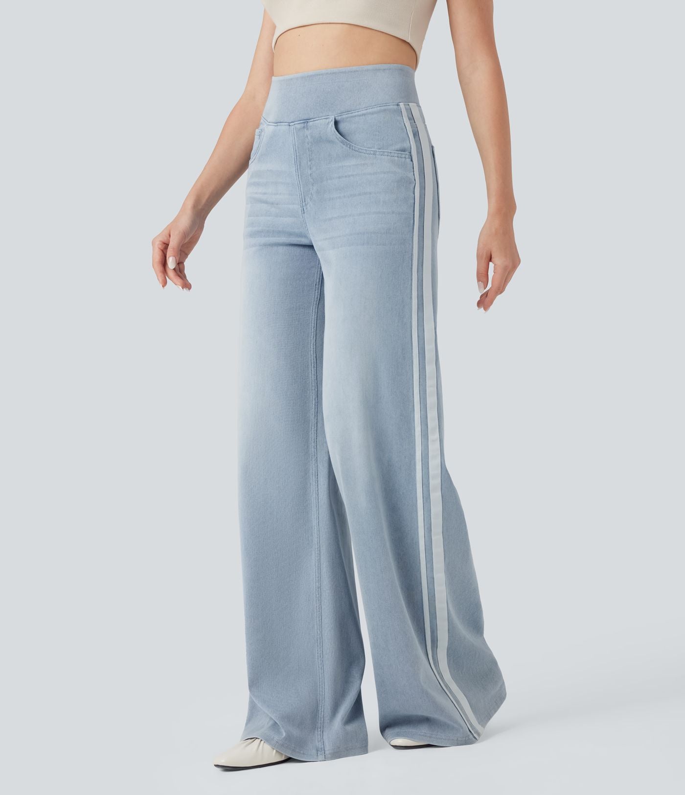 Halara Flex™ Jean large fluide délavé taille haute à rayures avec poches