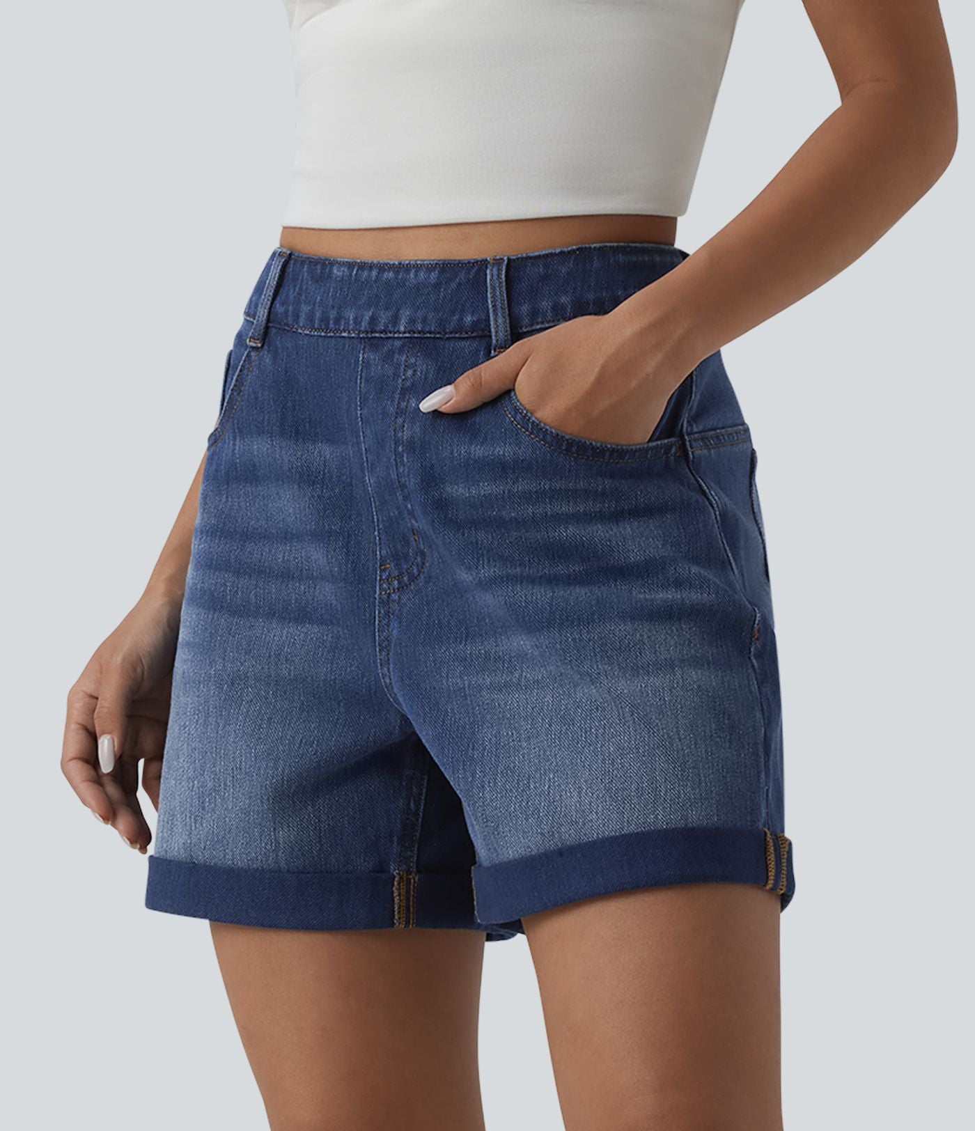 Short tailleur Halara Flex™ denim ample casual ourlet roulotté taille haute avec poches