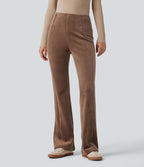 Pantalon évasé polaire côtelé gainant taille haute