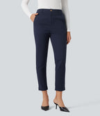 Pantalon coton 7/8 coupe ajustée taille mi-haute avec poches