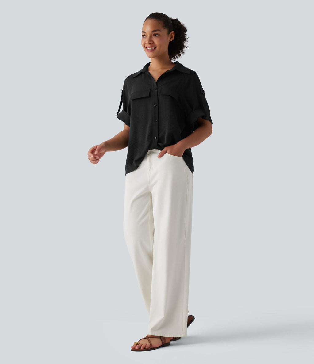 Chemise casual manches courtes aspect lin