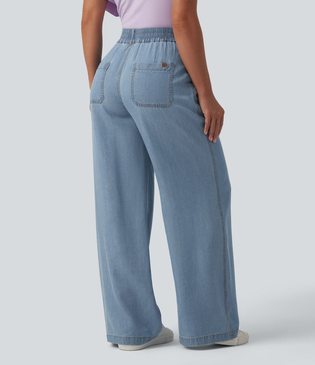 Jean large décontracté taille mi-haute en lyocell drapé avec poches