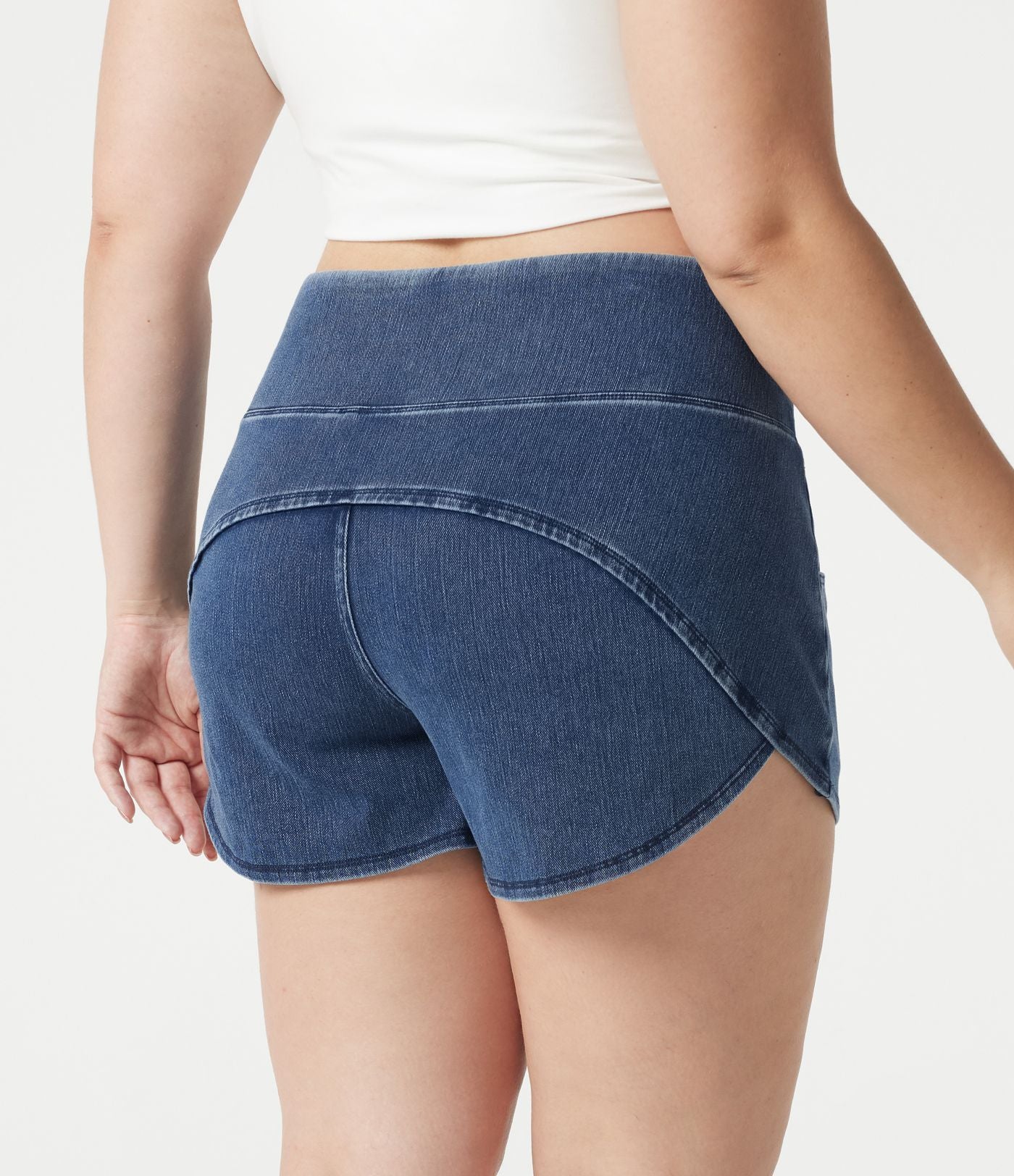 Short en jean Halara Flex™ skinny décontracté grande taille ventre plat, taille haute, ourlet arrondi, à poches
