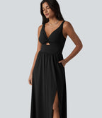 Robe midi SoftlyZero™ Airy effet frais InstantCool sans manches col V avec coques intégrées non amovibles et poches, bonnets E-G
