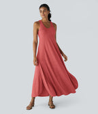Robe Casual Débardeur Longue Fluide Fendue Dos Nu à Col en U
