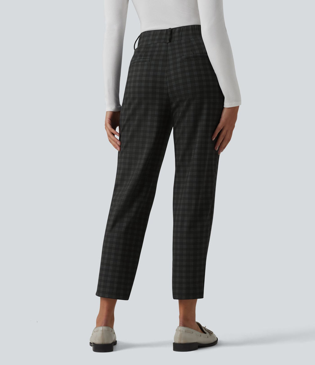 Halara Flex™ Pantalon tailleur fuselé taille haute à carreaux tartan, avec poches