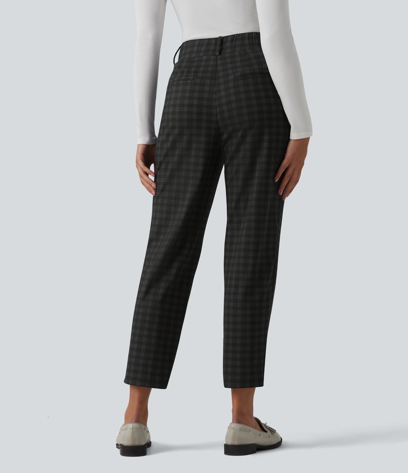 Halara Flex™ Pantalon tailleur fuselé taille haute à carreaux tartan, avec poches
