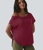 Top de yoga à une épaule, manches courtes, ourlet asymétrique et soutien-gorge intégré à séchage rapide