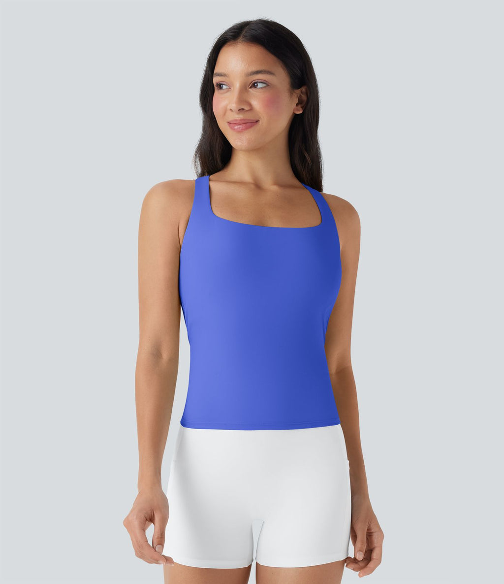 Débardeur de course crop top dos nu col carré bretelles croisées Softlyzero™ Airy Cool Touch - longueur rallongée - UPF50+