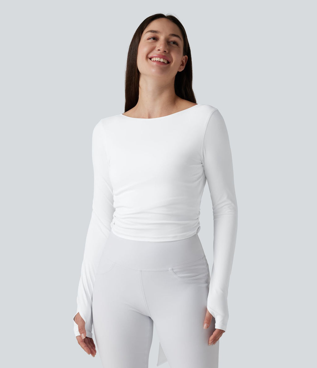 Haut casual SoftlyZero™ cache-cœur à manches longues avec passe-pouces, protection solaire UPF 50+