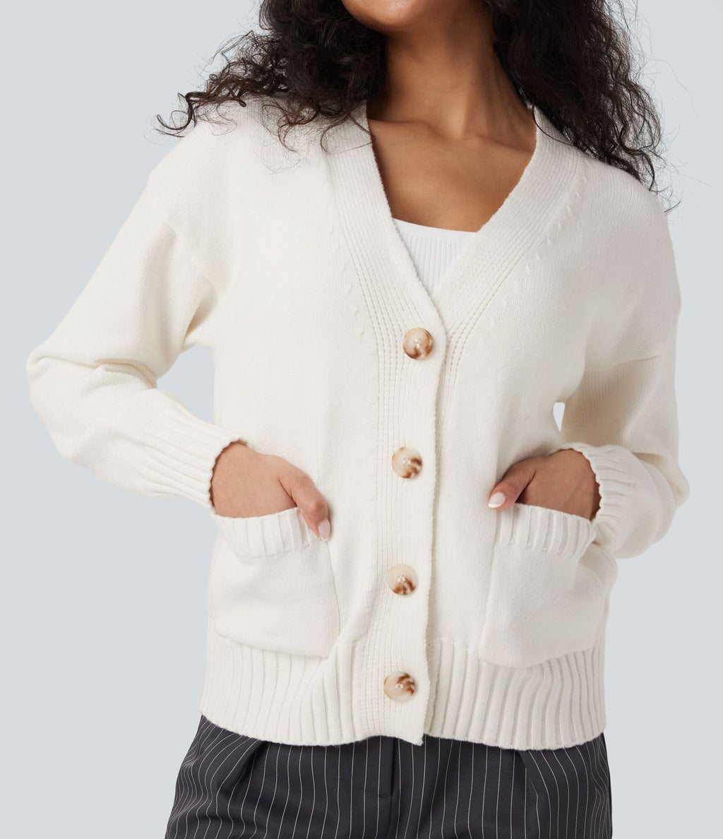 Cardigan tailleur col V manches longues avec poches