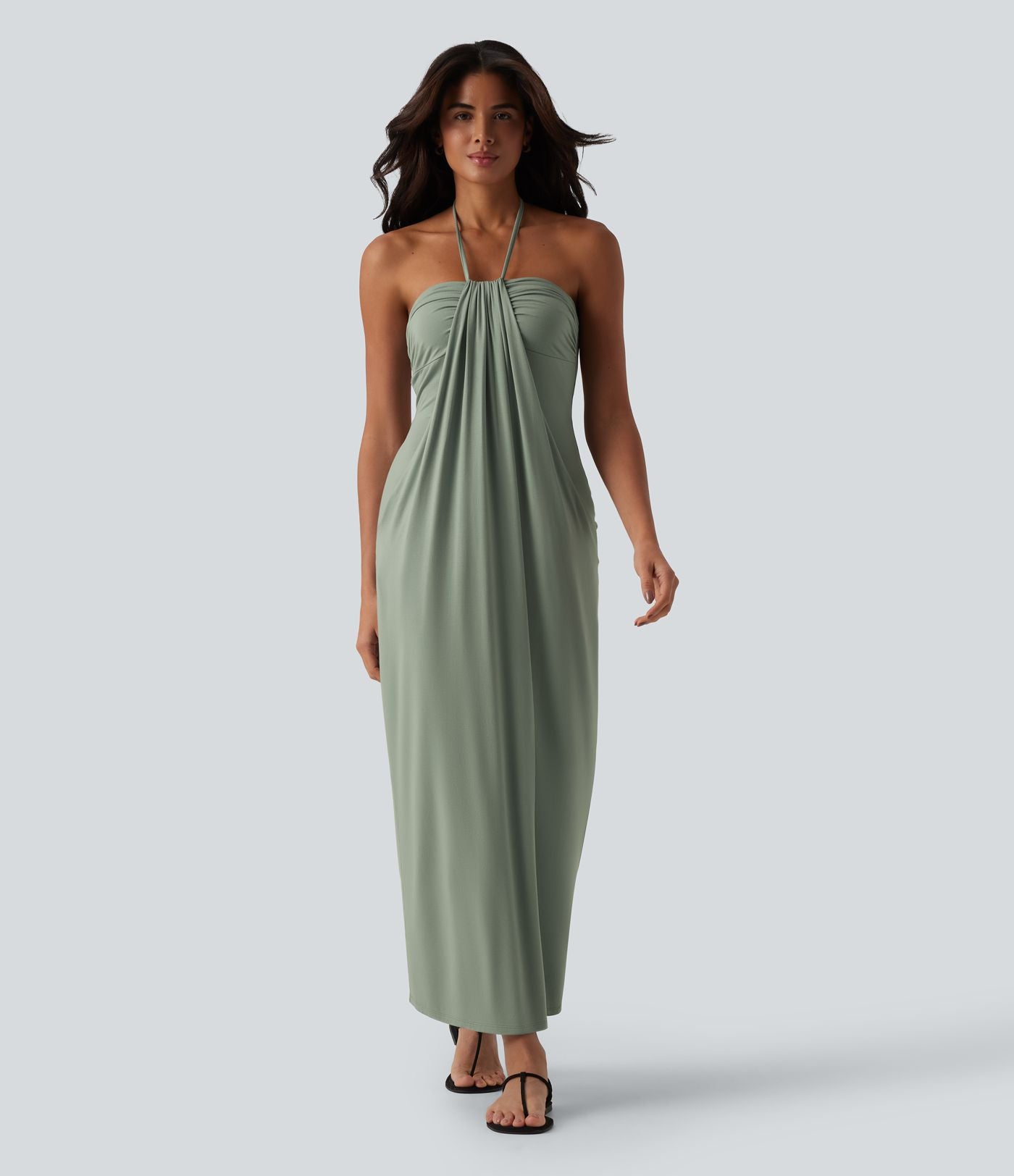 Robe longue dos nu col licou avec nœud et poches