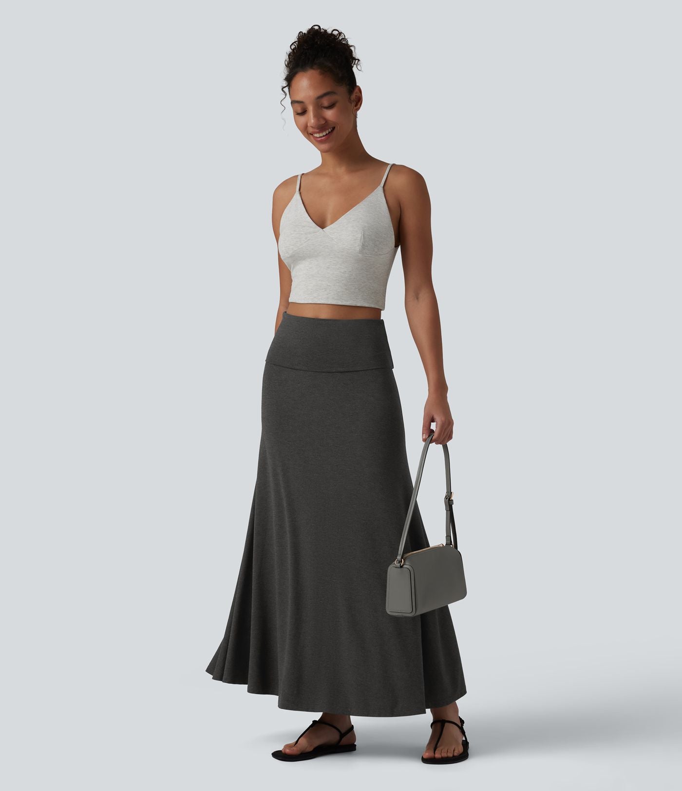 Jupe sirène casual longue taille haute avec ceinture repliable