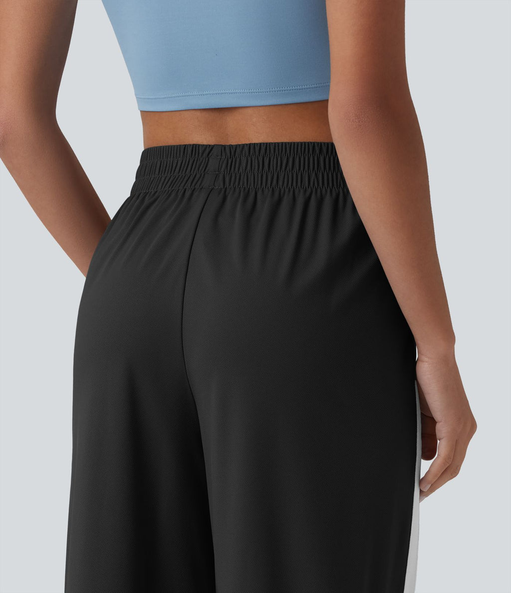 Pantalon décontracté mi-taille coupe droite à séchage rapide à rayures color block avec poches - UPF40+