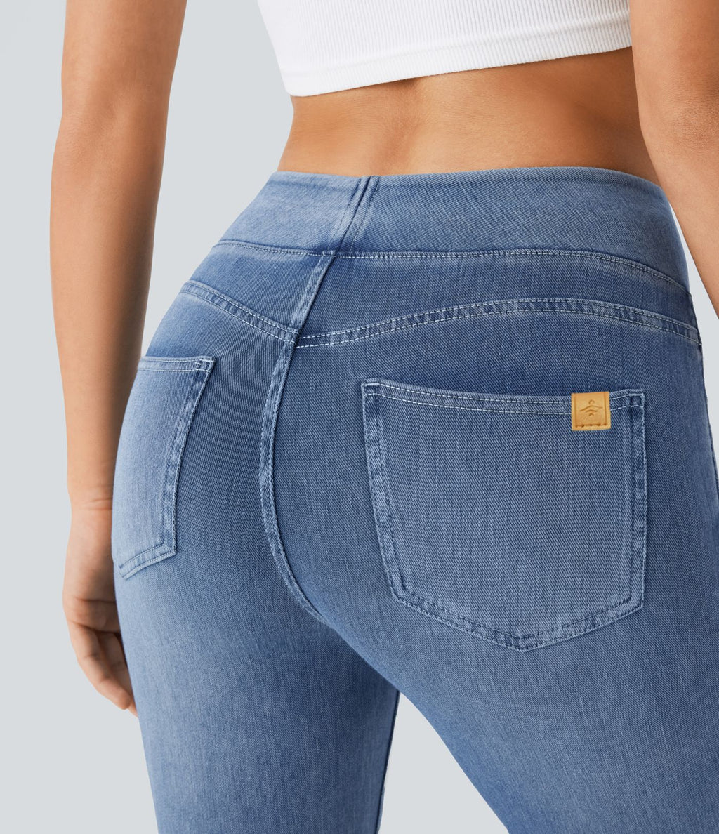 Halara Flex™ Jean bootcut décontracté extensible délavé taille haute à poches multiples