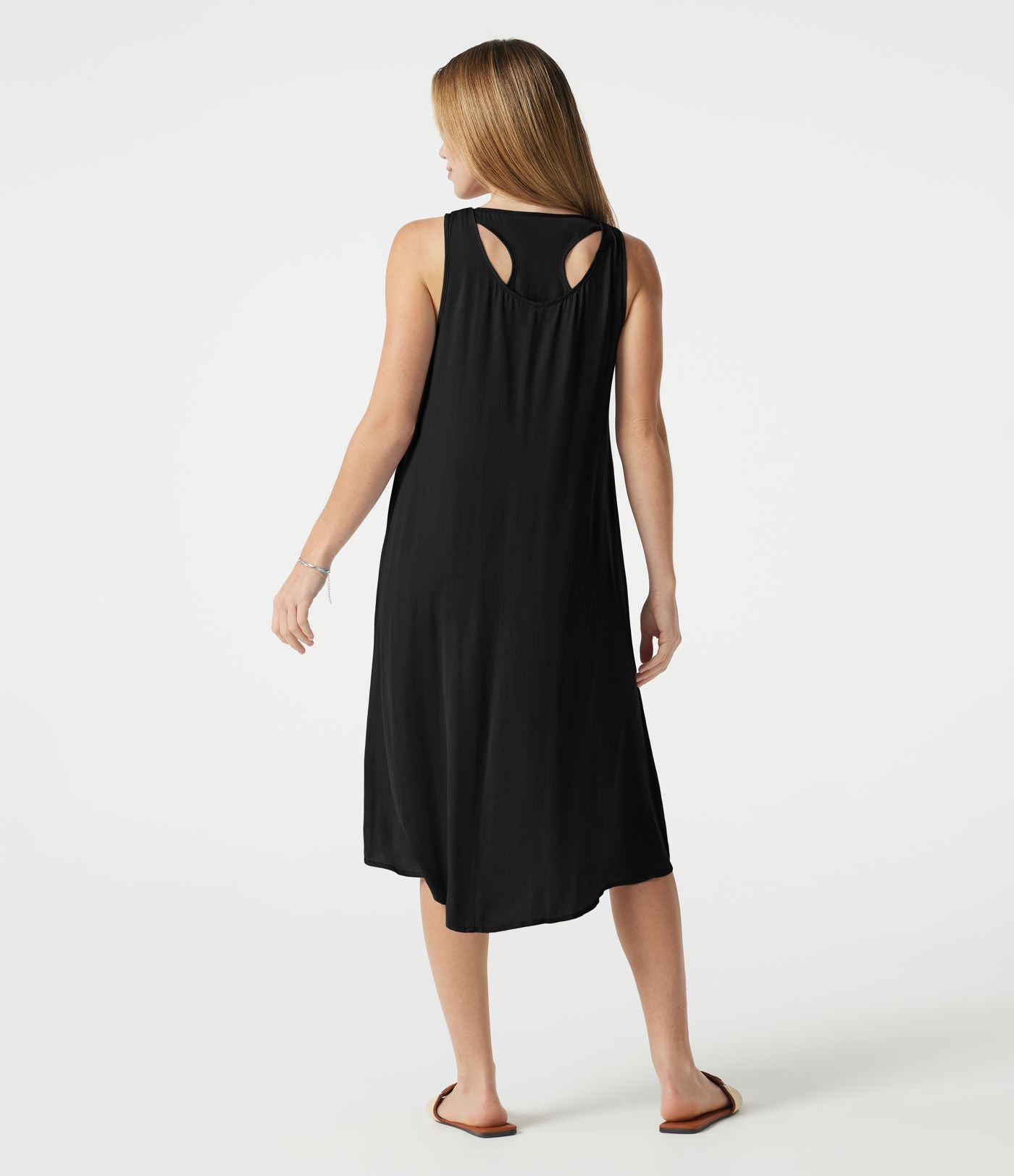 Robe fluide de vacances 2-en-1 col rond échancré sans manches asymétrique