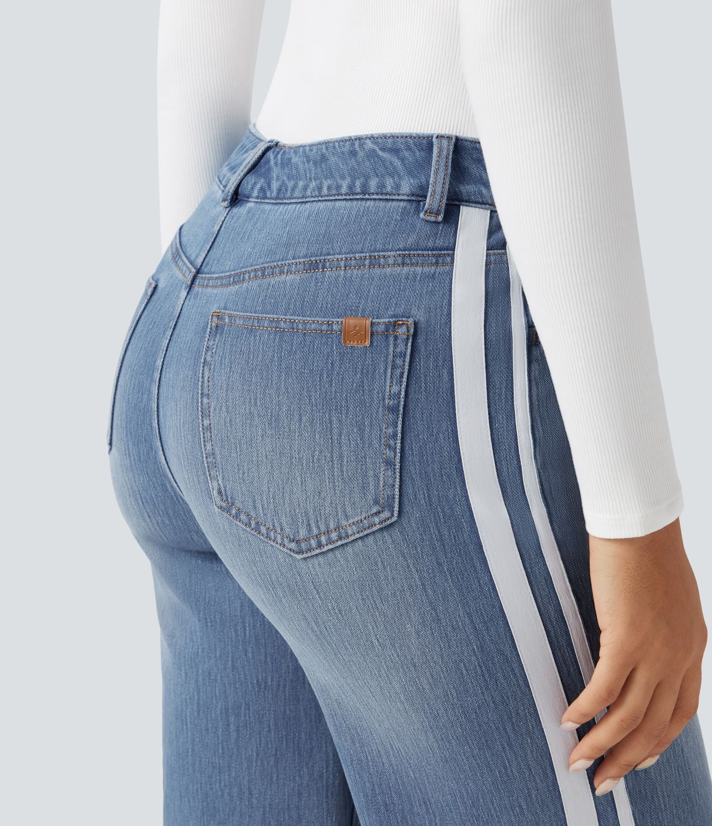 Short denim rayé Halara Flex™ taille haute avec poches
