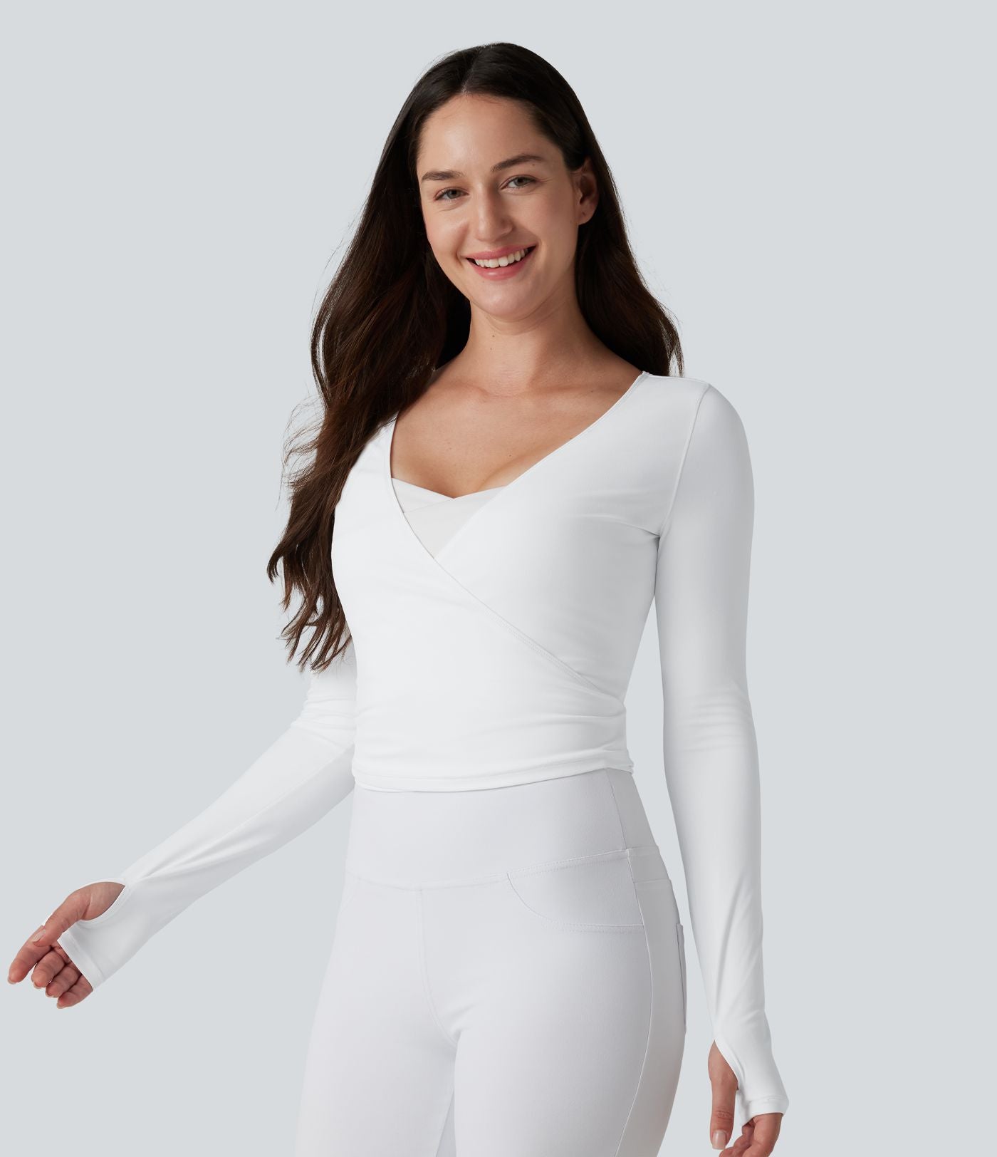 Haut casual SoftlyZero™ cache-cœur à manches longues avec passe-pouces, protection solaire UPF 50+