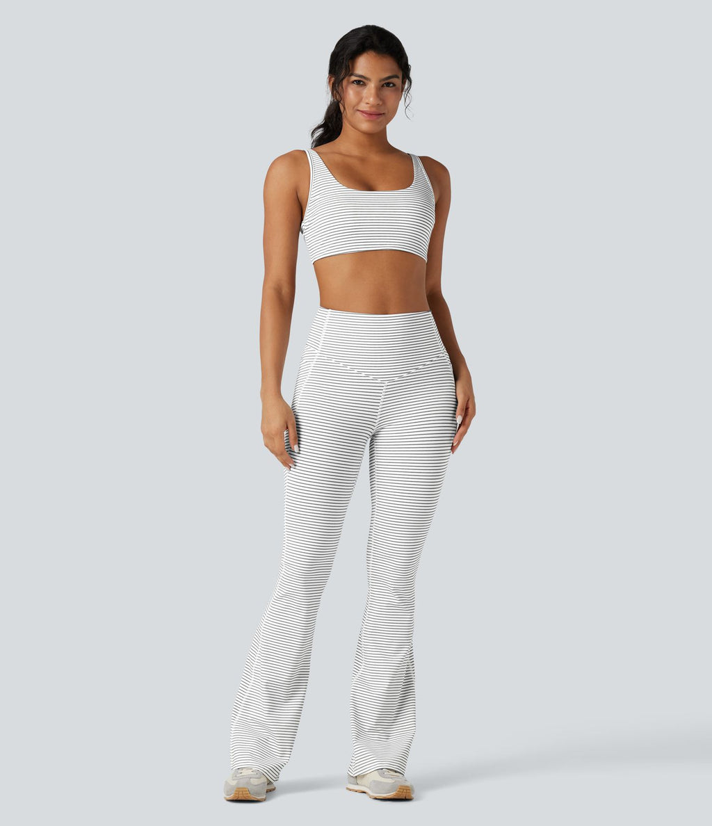 Pantalon de yoga à coupe bootcut gainant taille haute à rayures avec poches