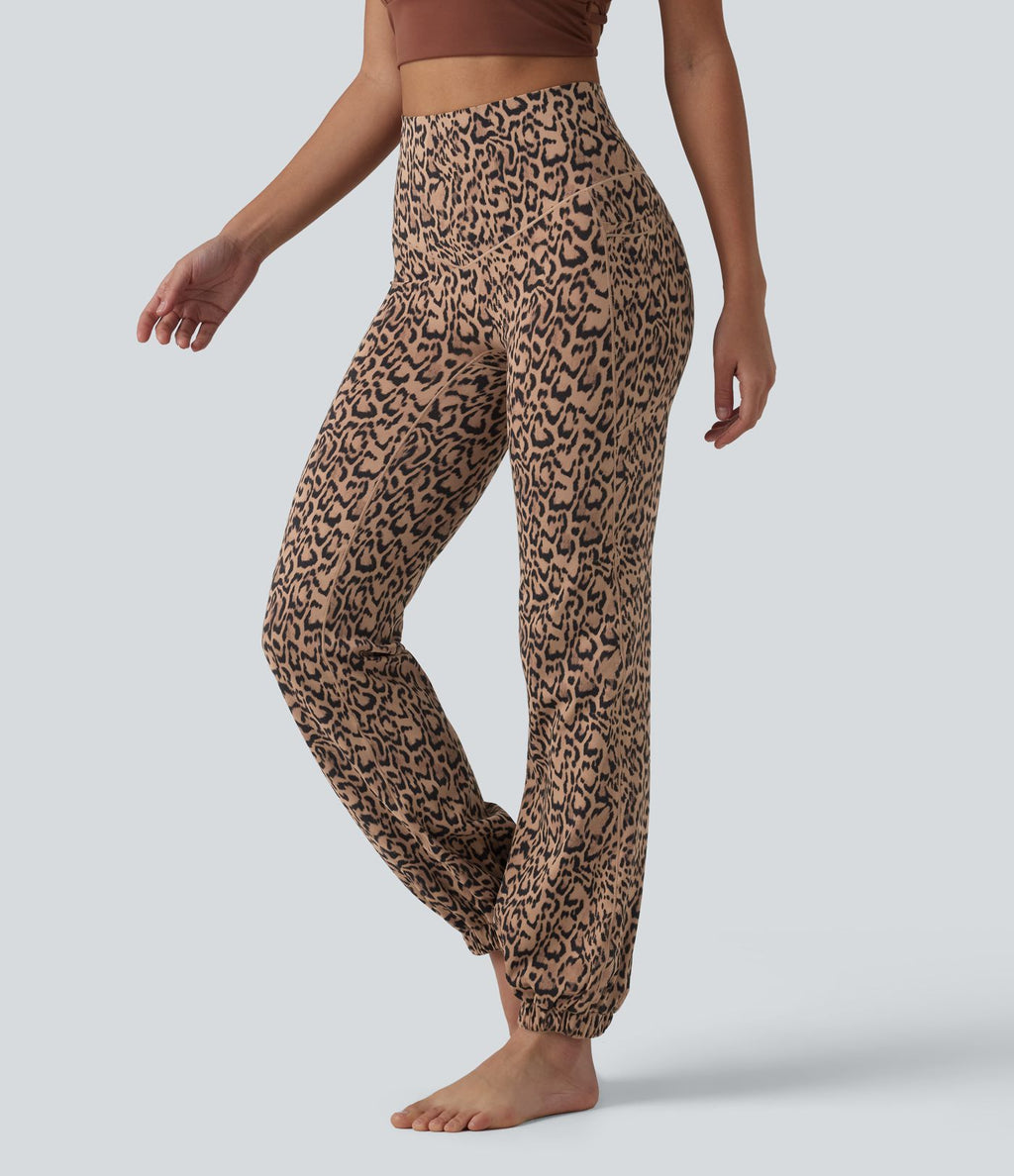SoftlyZero™ Jogging ballon de danse taille haute imprimé léopard, avec poches – Protection UPF 40+