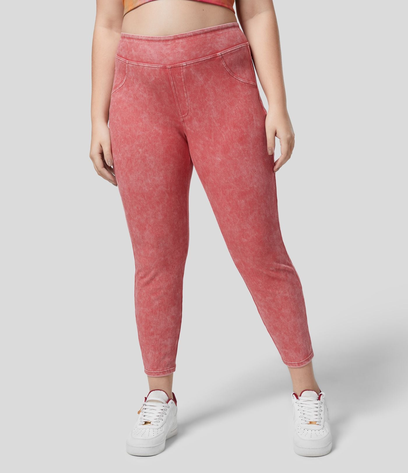 Halara Flex™ Legging Casual 7/8 Grande Taille en Denim Tricot Extensible Coloré à Taille Haute avec Poches Latérales Arrière