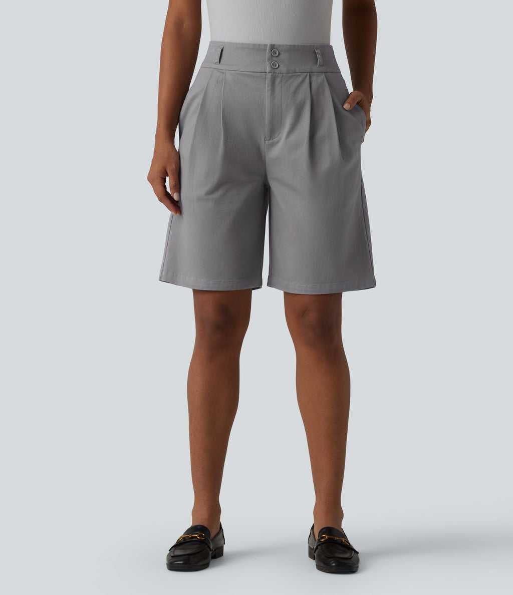 Short tailleur chino droit en coton taille haute à poches