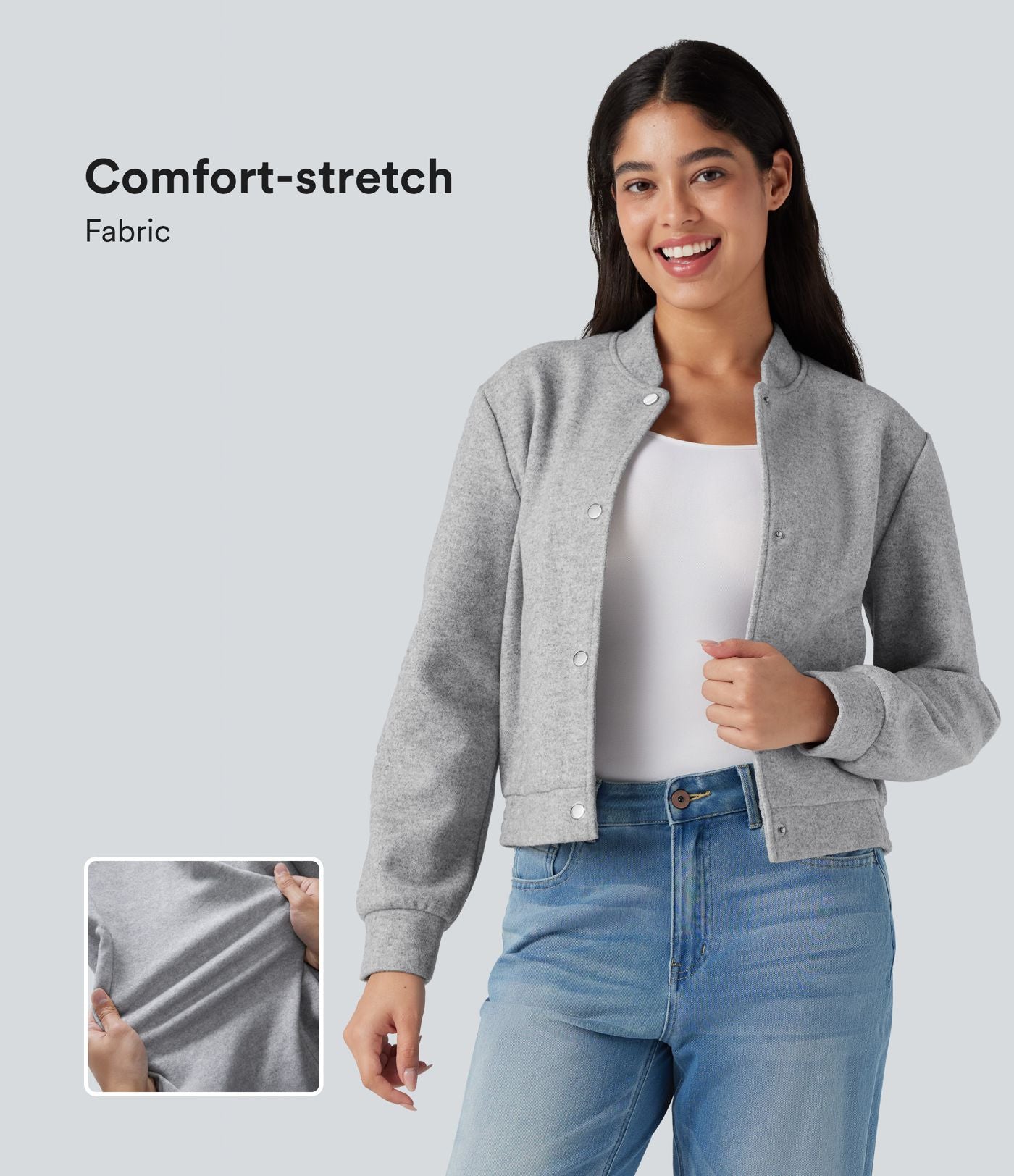 Veste bomber polaire col montant manches longues avec poches