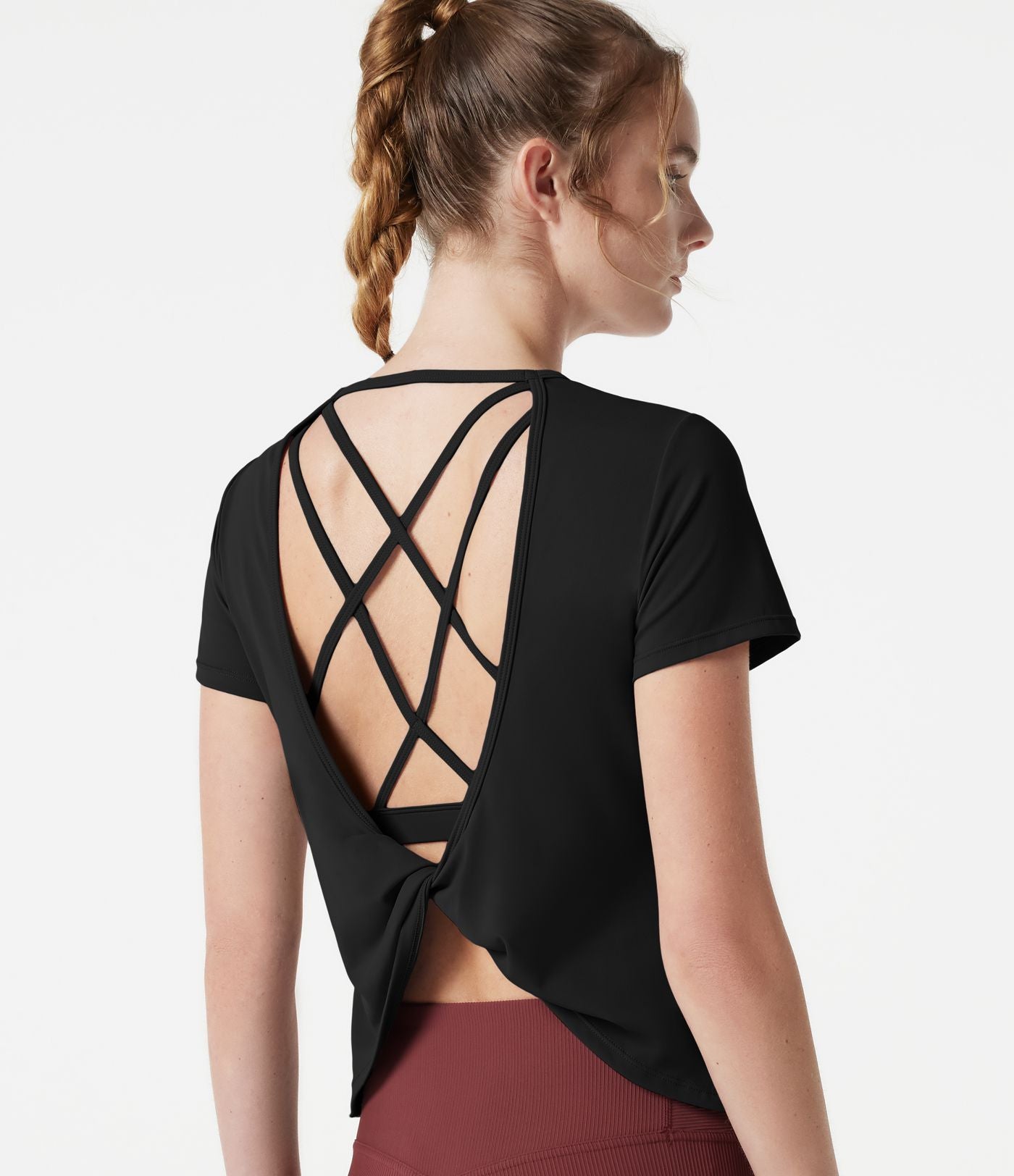 Haut de yoga col rond manches courtes avec brassière intégrée effet frais InstantCool séchage rapide, protection solaire UPF50+