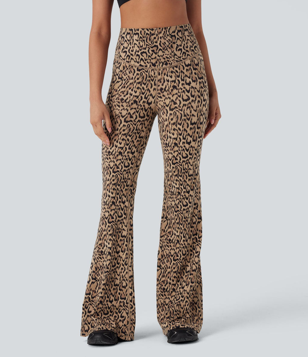 Pantalon de yoga évasé gainant galbant taille haute imprimé léopard Halara UltraSculpt™