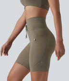 Short de cycliste yoga uni taille haute 17,5 cm avec cordon de serrage et poches