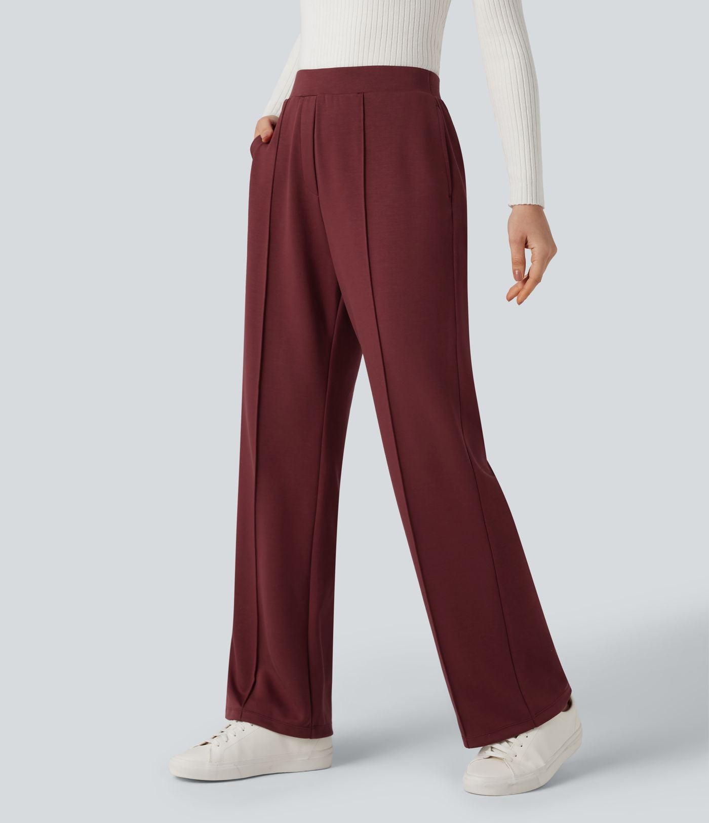 Pantalon tailleur coupe droite taille haute avec poches