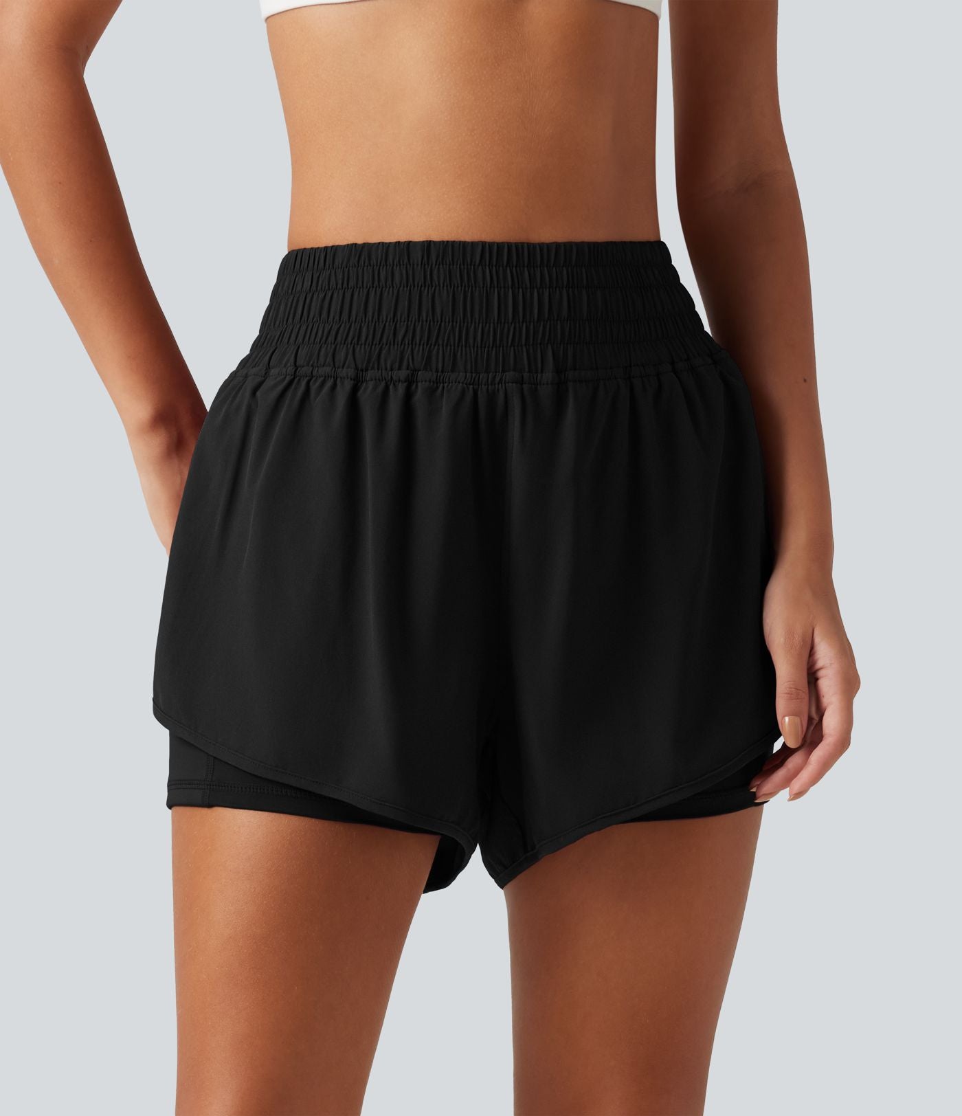Short de running 2-en-1 Breezeful™ taille haute à ourlet croisé arrondi, séchage rapide, poches, 7,5 cm