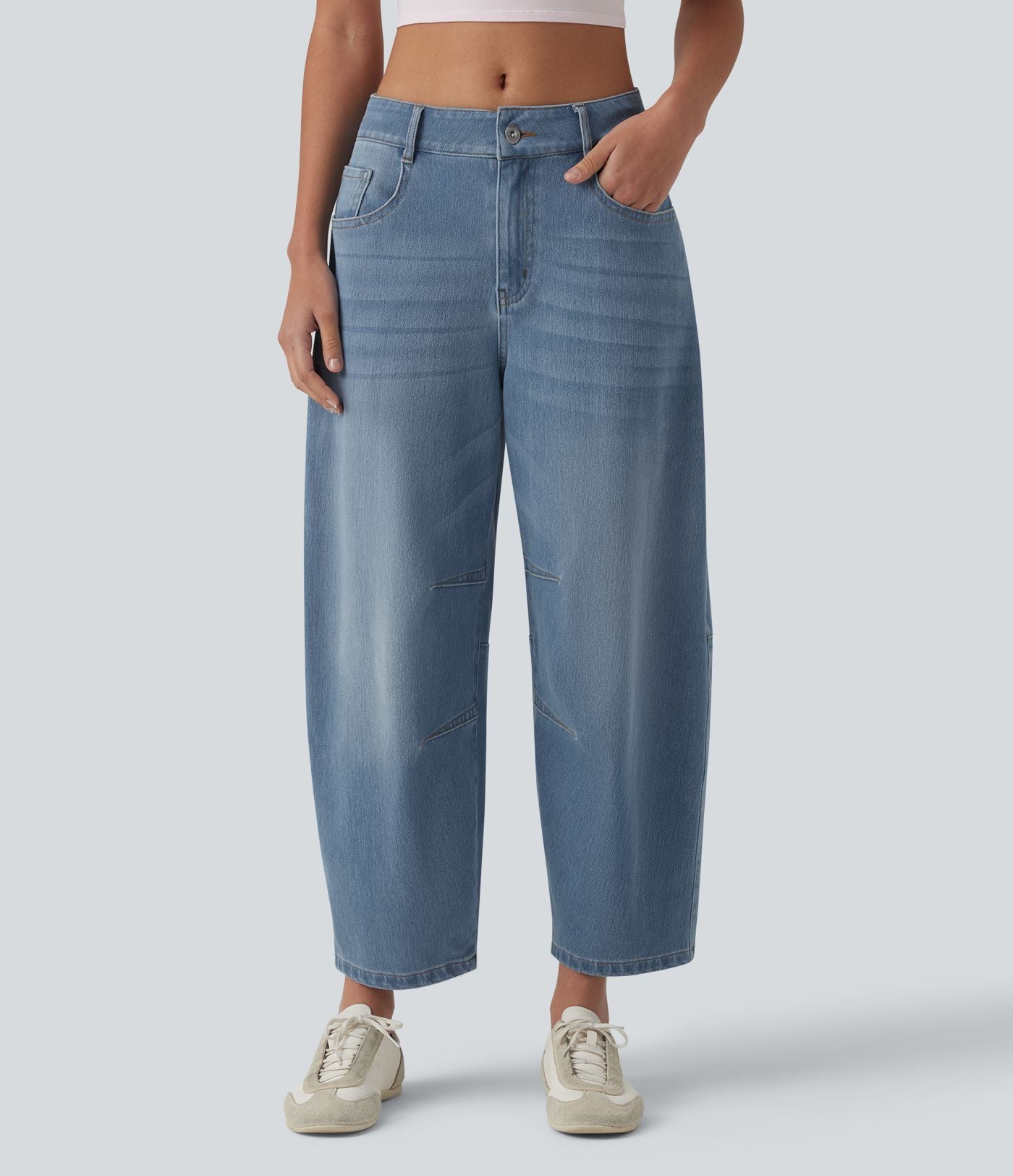 Jean Barrel 7/8 taille basse Halara Flex™ avec poches zippées