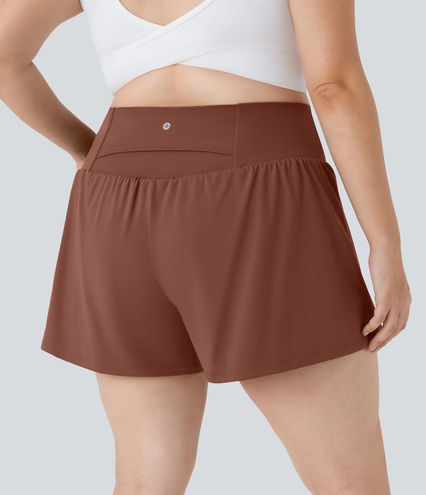 Short Yoga 10cm Plus Longue Taille Ultra Haute 2 en 1 Poche Arrière Poche Cachée Latérale Grande Taille
